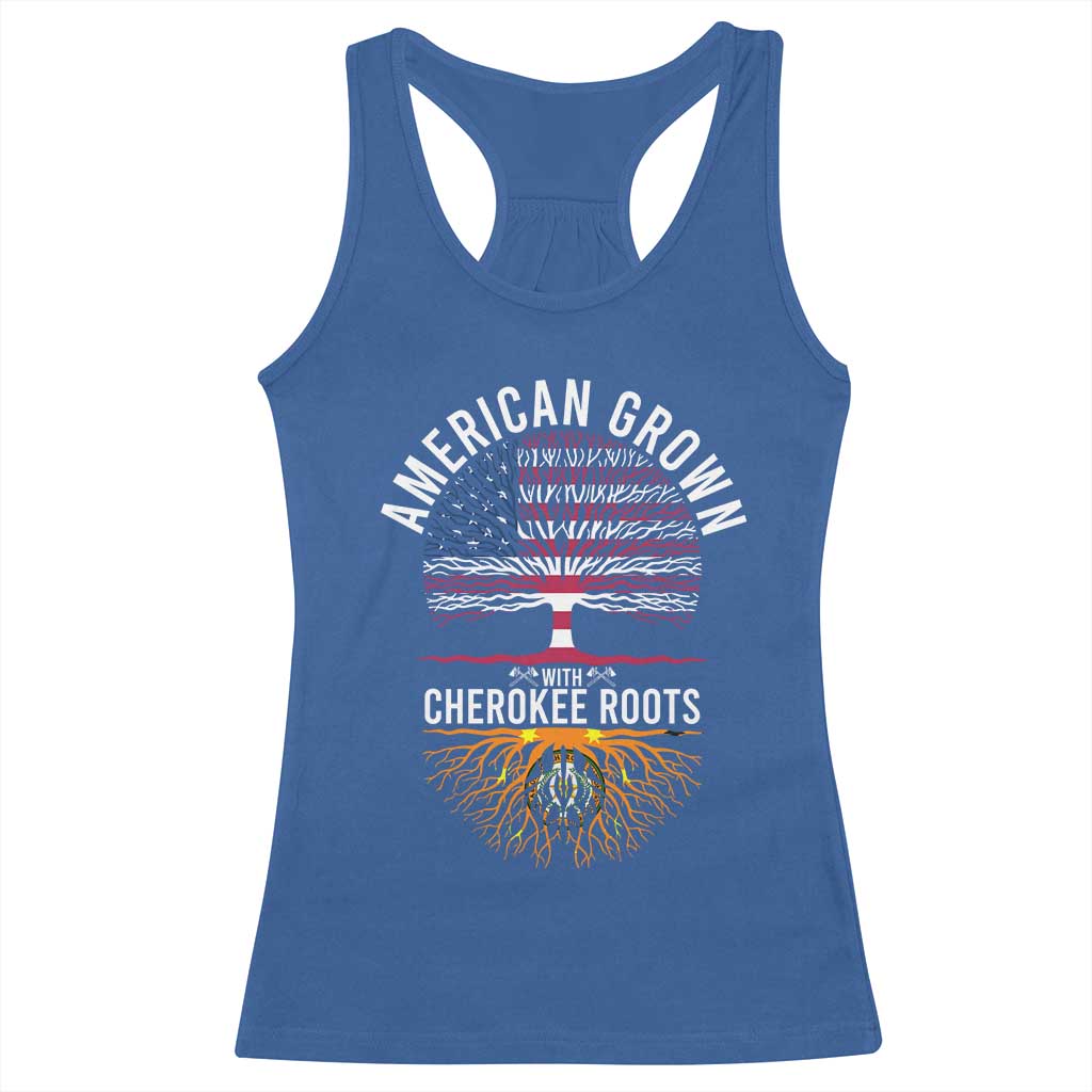 Native American Flag Racerback Tank Top American Grown With Cherokee Roots TS14 Royal Blue Print Your Wear