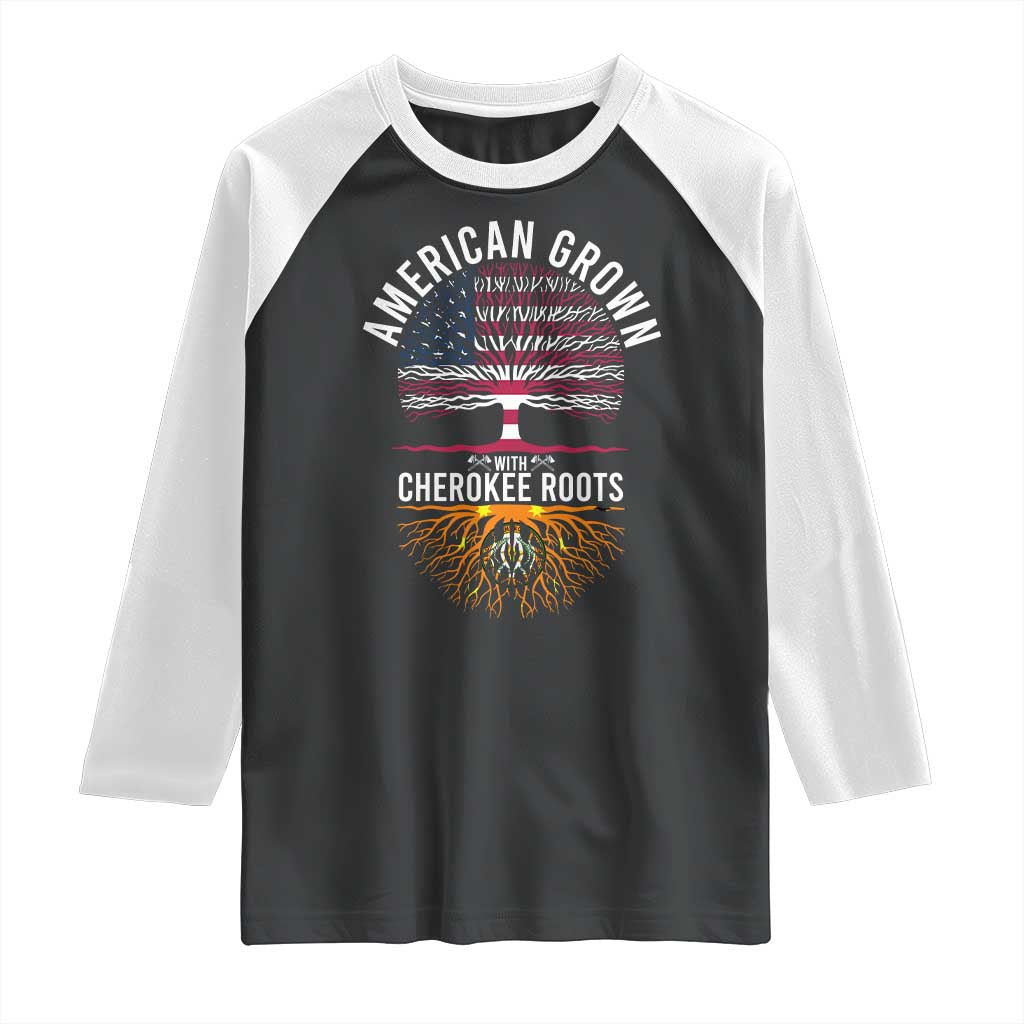 Native American Flag Raglan Shirt American Grown With Cherokee Roots TS14 Black White Print Your Wear