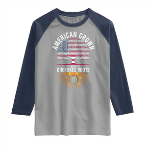 Native American Flag Raglan Shirt American Grown With Cherokee Roots TS14 Sport Gray Navy Print Your Wear