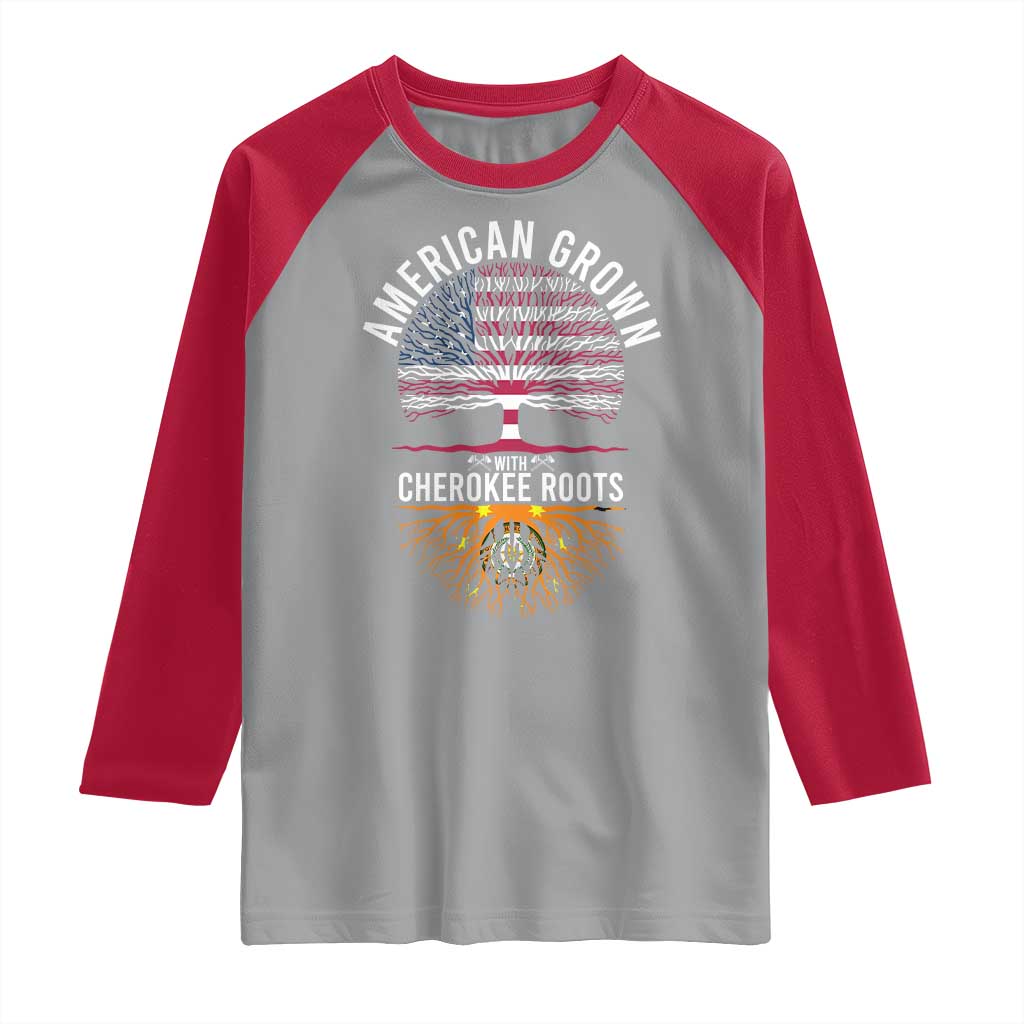 Native American Flag Raglan Shirt American Grown With Cherokee Roots TS14 Sport Gray Red Print Your Wear