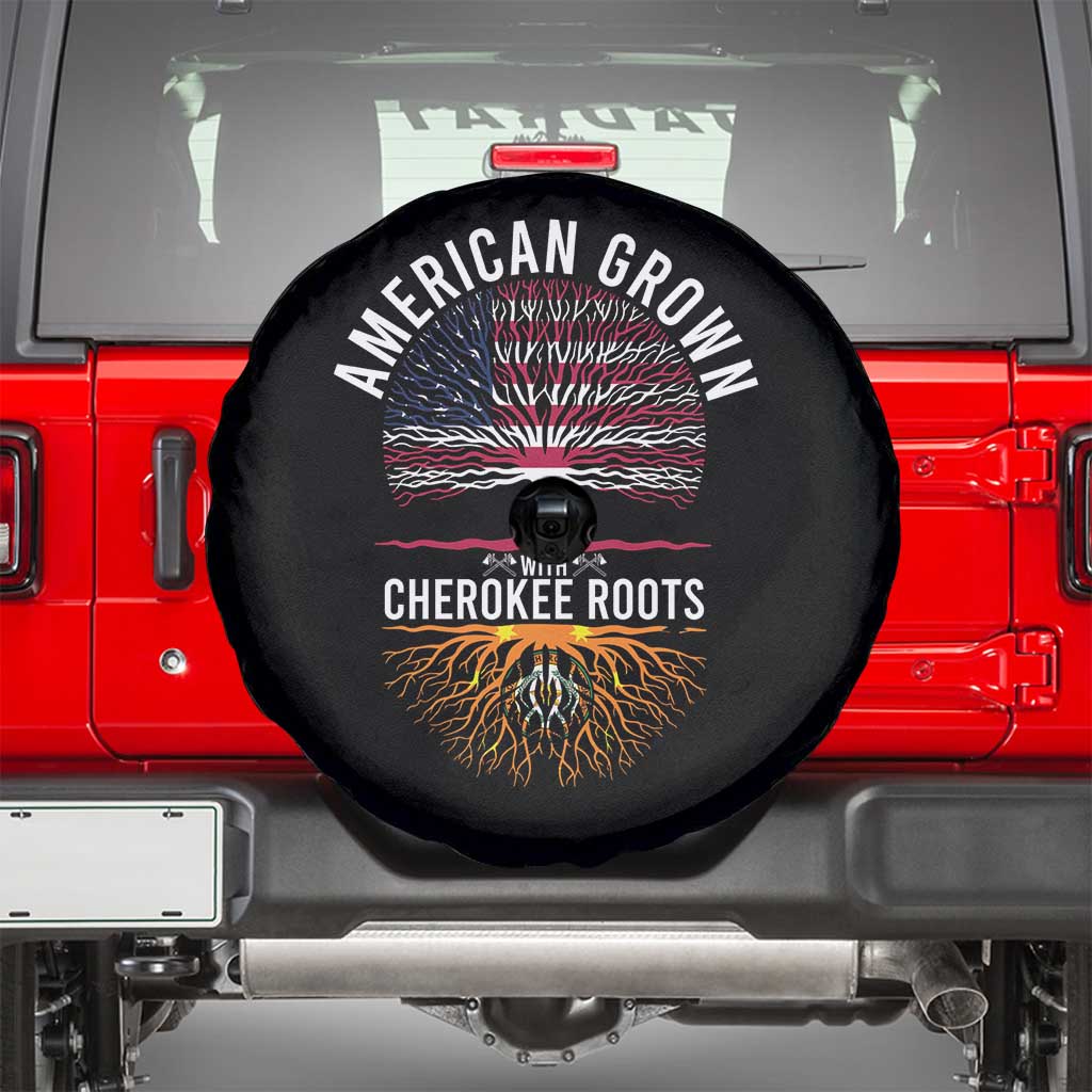 Native American Flag Spare Tire Cover American Grown With Cherokee Roots TS14 Black Print Your Wear