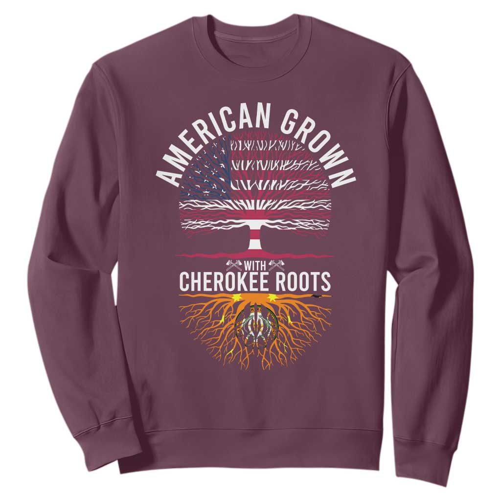 Native American Flag Sweatshirt American Grown With Cherokee Roots TS14 Maroon Print Your Wear