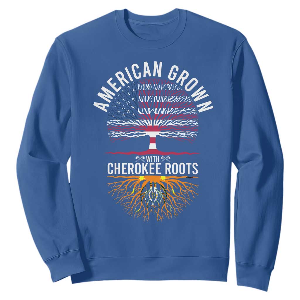 Native American Flag Sweatshirt American Grown With Cherokee Roots TS14 Royal Blue Print Your Wear