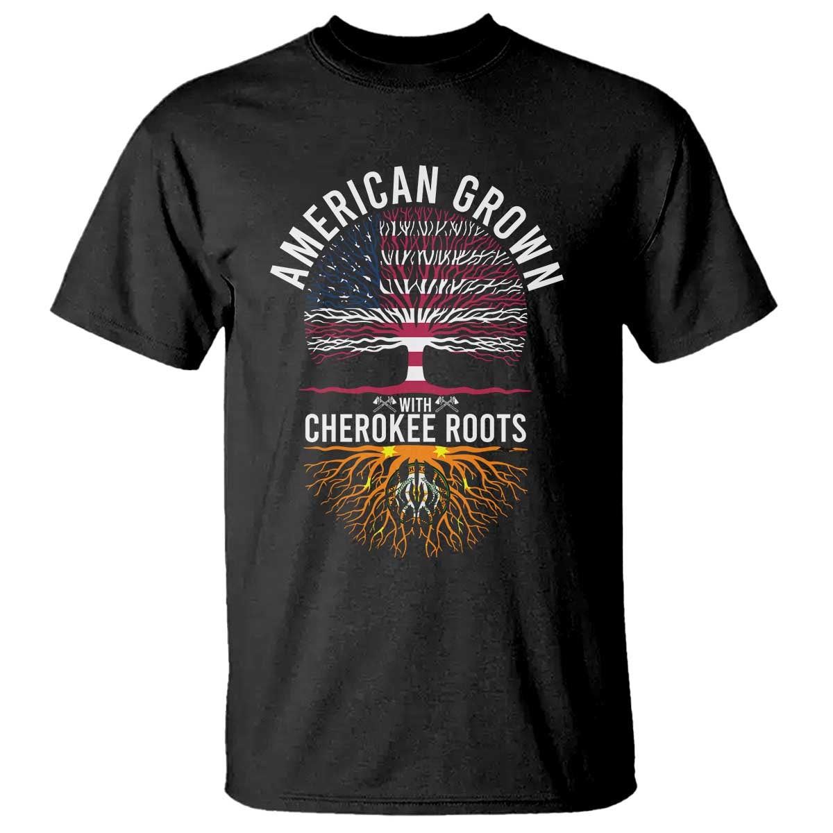 Native American Flag T Shirt American Grown With Cherokee Roots TS14 Black Print Your Wear