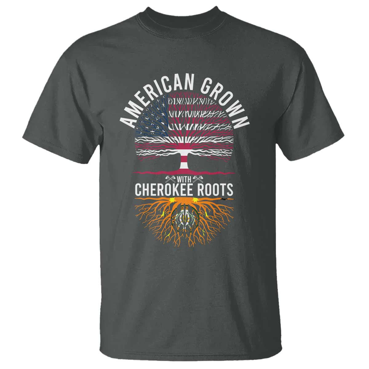Native American Flag T Shirt American Grown With Cherokee Roots TS14 Dark Heather Print Your Wear
