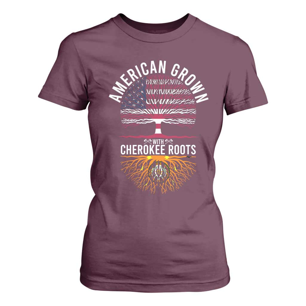 Native American Flag T Shirt For Women American Grown With Cherokee Roots TS14 Maroon Print Your Wear