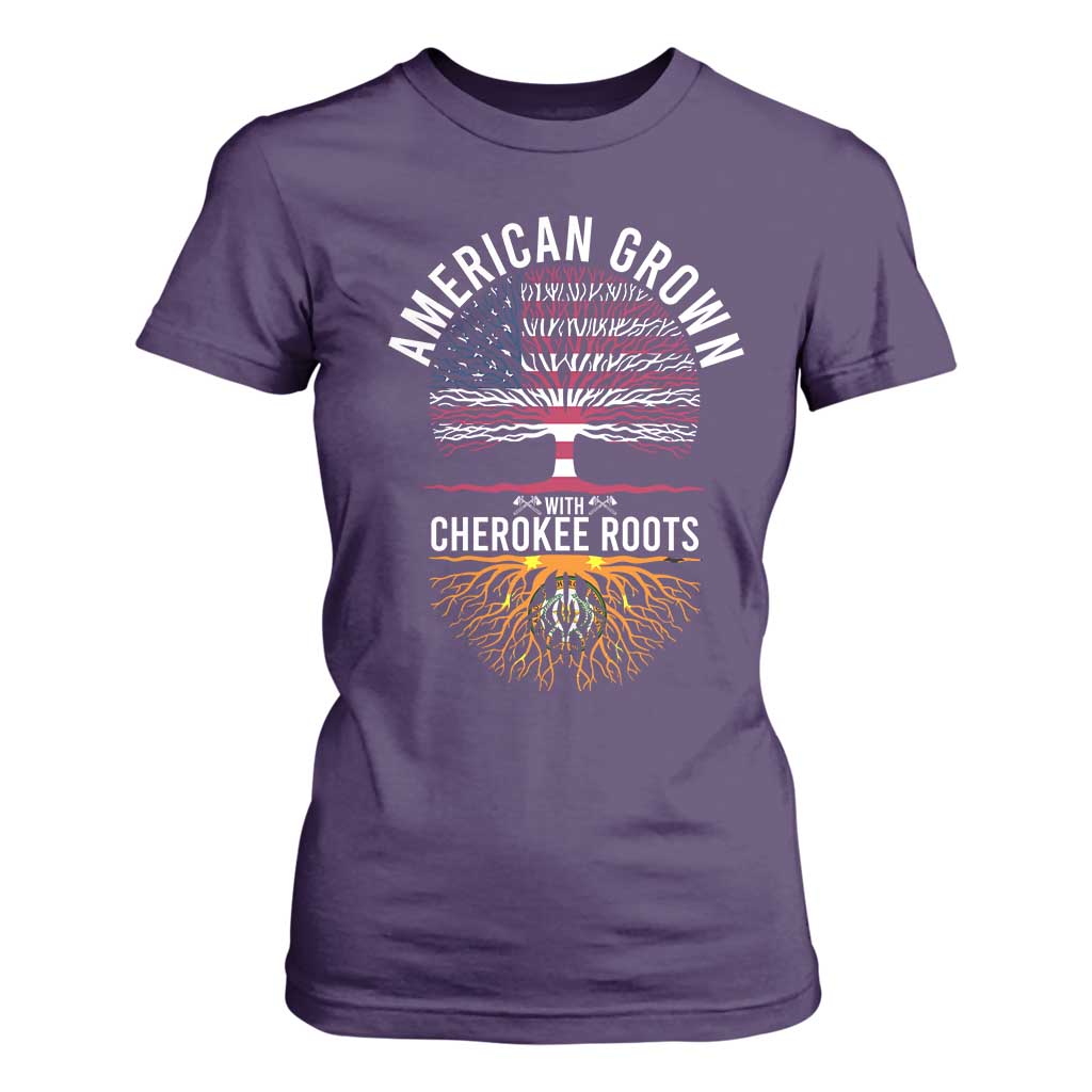 Native American Flag T Shirt For Women American Grown With Cherokee Roots TS14 Purple Print Your Wear