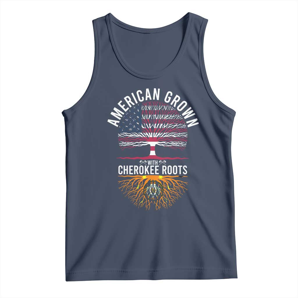 Native American Flag Tank Top American Grown With Cherokee Roots TS14 Navy Print Your Wear