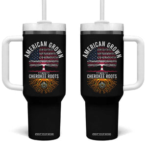 Native American Flag Tumbler With Handle American Grown With Cherokee Roots TS14 One Size: 40 oz Black Print Your Wear