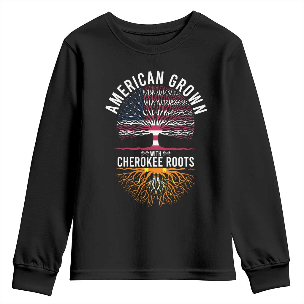 Native American Flag Youth Sweatshirt American Grown With Cherokee Roots TS14 Black Print Your Wear