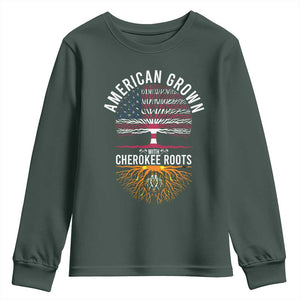 Native American Flag Youth Sweatshirt American Grown With Cherokee Roots TS14 Dark Forest Green Print Your Wear