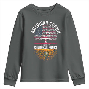 Native American Flag Youth Sweatshirt American Grown With Cherokee Roots TS14 Dark Heather Print Your Wear