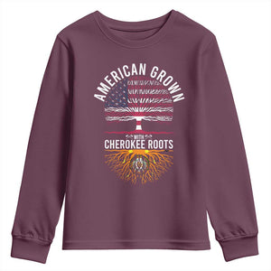 Native American Flag Youth Sweatshirt American Grown With Cherokee Roots TS14 Maroon Print Your Wear