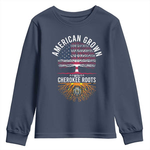 Native American Flag Youth Sweatshirt American Grown With Cherokee Roots TS14 Navy Print Your Wear