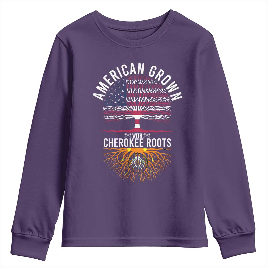Native American Flag Youth Sweatshirt American Grown With Cherokee Roots TS14 Purple Print Your Wear
