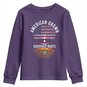 Native American Flag Youth Sweatshirt American Grown With Cherokee Roots TS14 Purple Print Your Wear