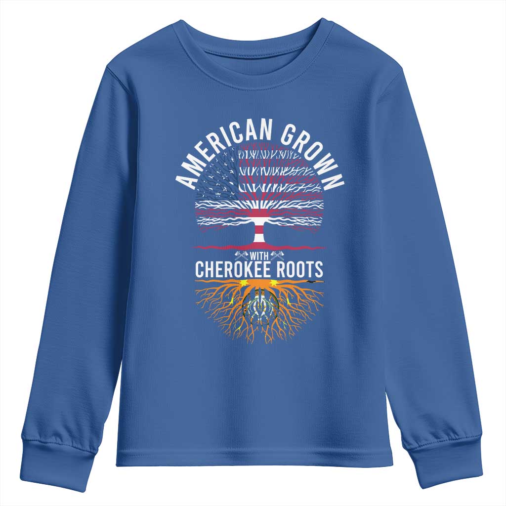 Native American Flag Youth Sweatshirt American Grown With Cherokee Roots TS14 Royal Blue Print Your Wear