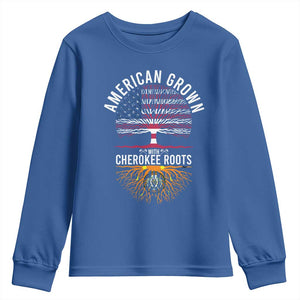 Native American Flag Youth Sweatshirt American Grown With Cherokee Roots TS14 Royal Blue Print Your Wear
