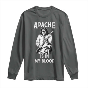 Native American Long Sleeve Shirt Apache Is In My Blood TS14 Dark Heather Print Your Wear