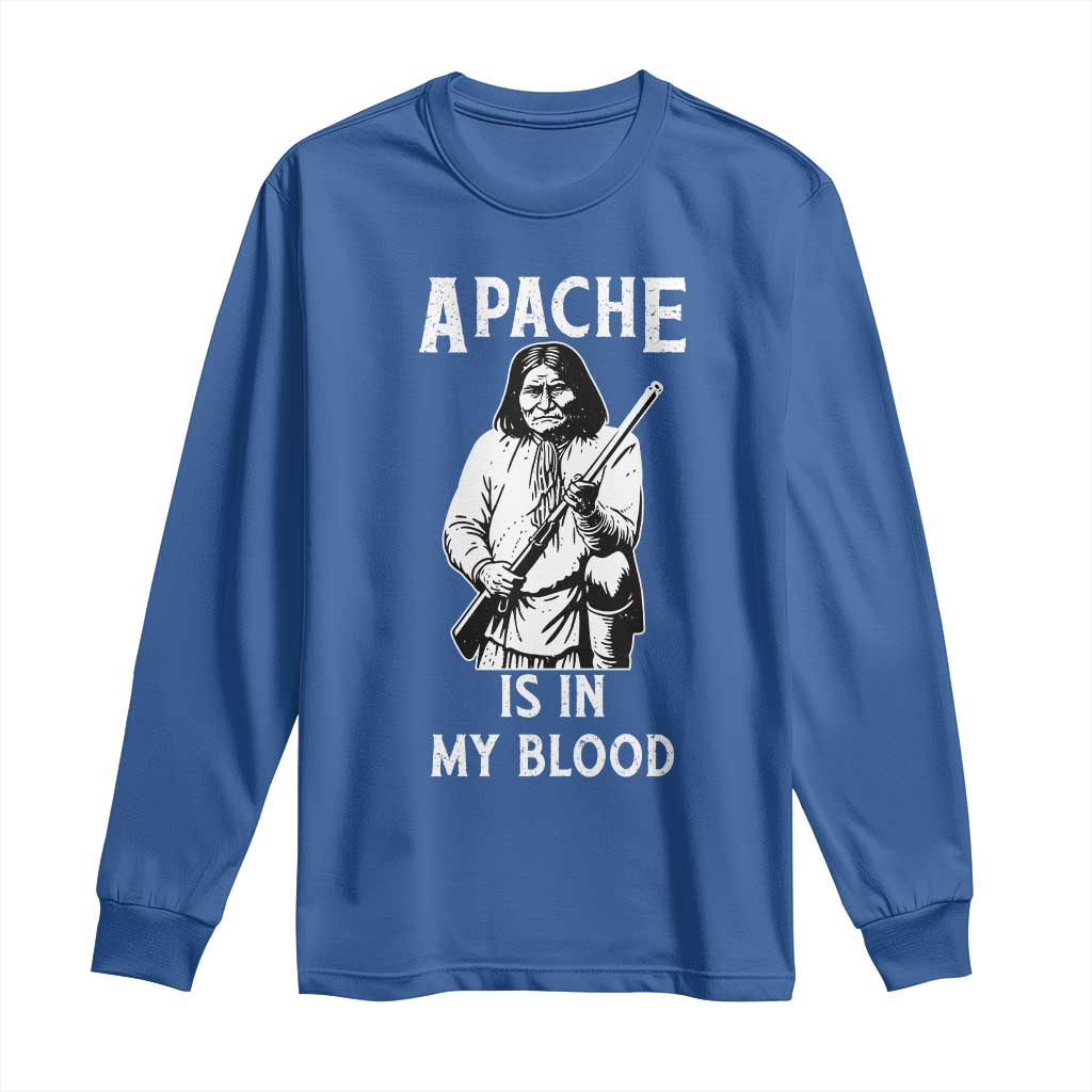 Native American Long Sleeve Shirt Apache Is In My Blood TS14 Royal Blue Print Your Wear