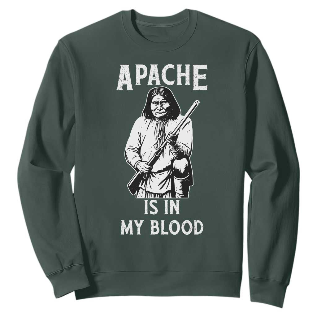 Native American Sweatshirt Apache Is In My Blood TS14 Dark Forest Green Print Your Wear
