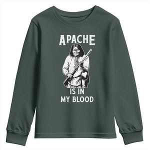 Native American Youth Sweatshirt Apache Is In My Blood TS14 Dark Forest Green Print Your Wear