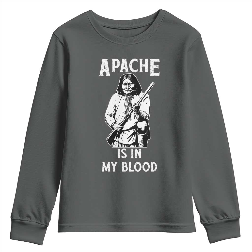 Native American Youth Sweatshirt Apache Is In My Blood TS14 Dark Heather Print Your Wear