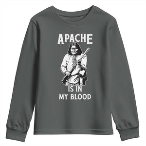 Native American Youth Sweatshirt Apache Is In My Blood TS14 Dark Heather Print Your Wear