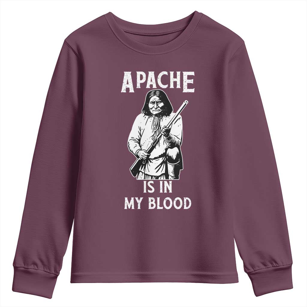 Native American Youth Sweatshirt Apache Is In My Blood TS14 Maroon Print Your Wear