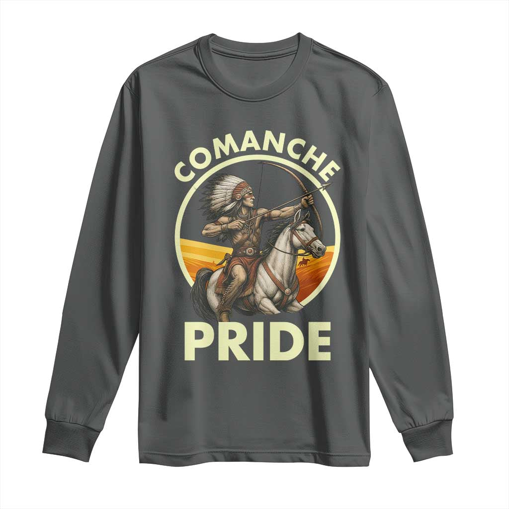 Native American Comanche Pride Indigenous People Day Long Sleeve Shirt TS14 Dark Heather Print Your Wear