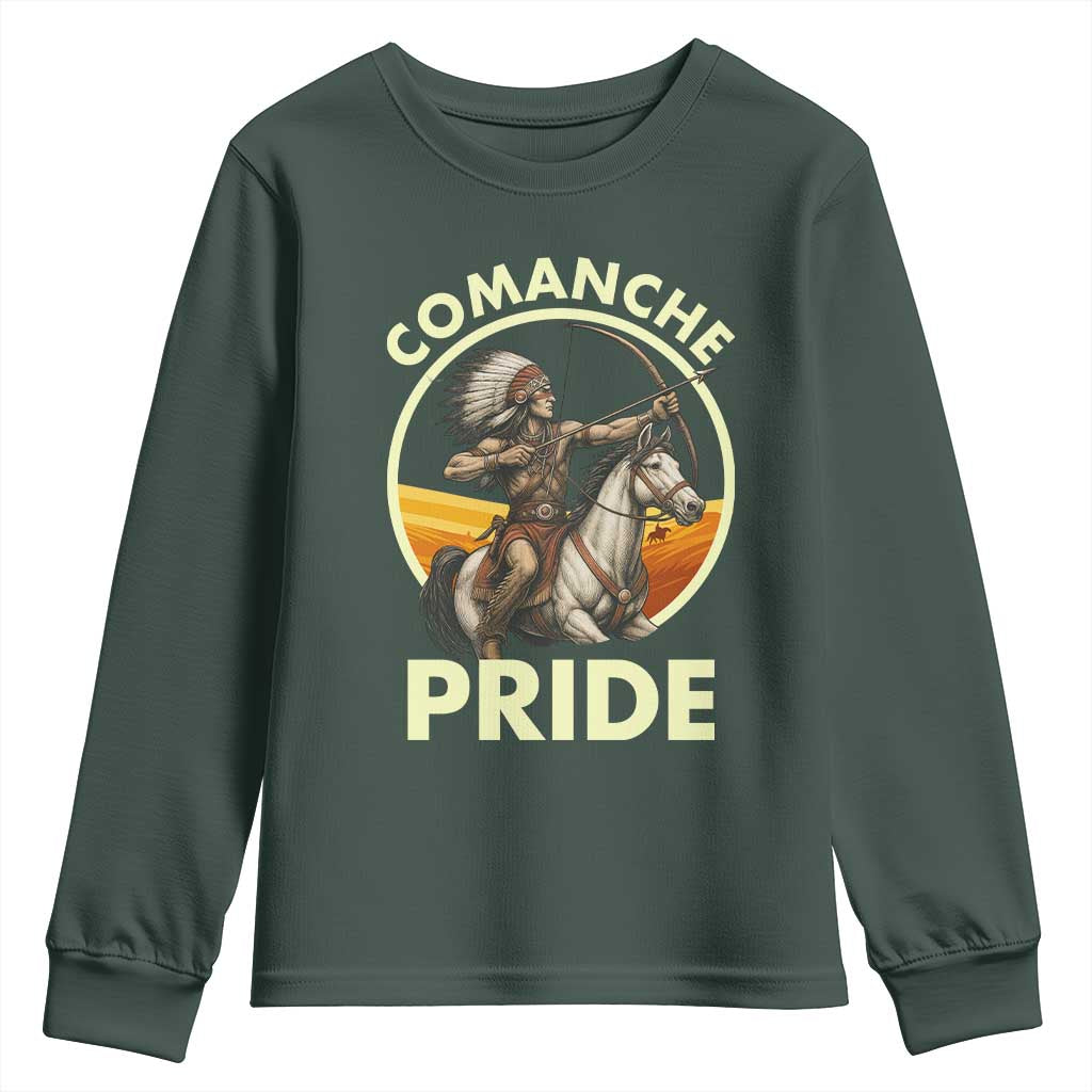 Native American Comanche Pride Indigenous People Day Youth Sweatshirt TS14 Dark Forest Green Print Your Wear