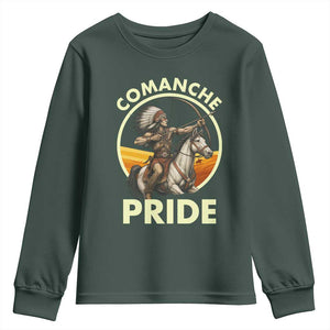 Native American Comanche Pride Indigenous People Day Youth Sweatshirt TS14 Dark Forest Green Print Your Wear