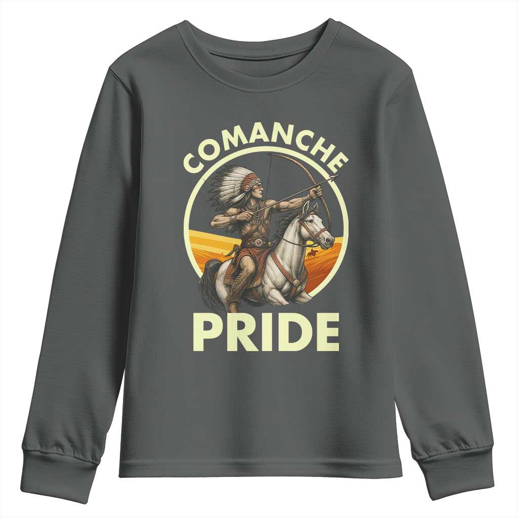 Native American Comanche Pride Indigenous People Day Youth Sweatshirt TS14 Dark Heather Print Your Wear