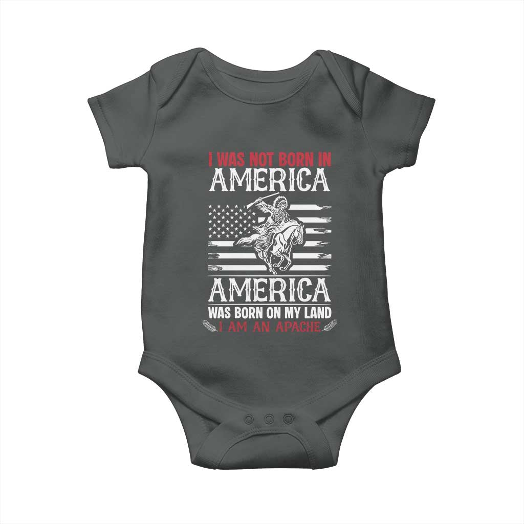 Native American Apache Baby Onesie I Was Not Born In America TS14 Dark Heather Print Your Wear