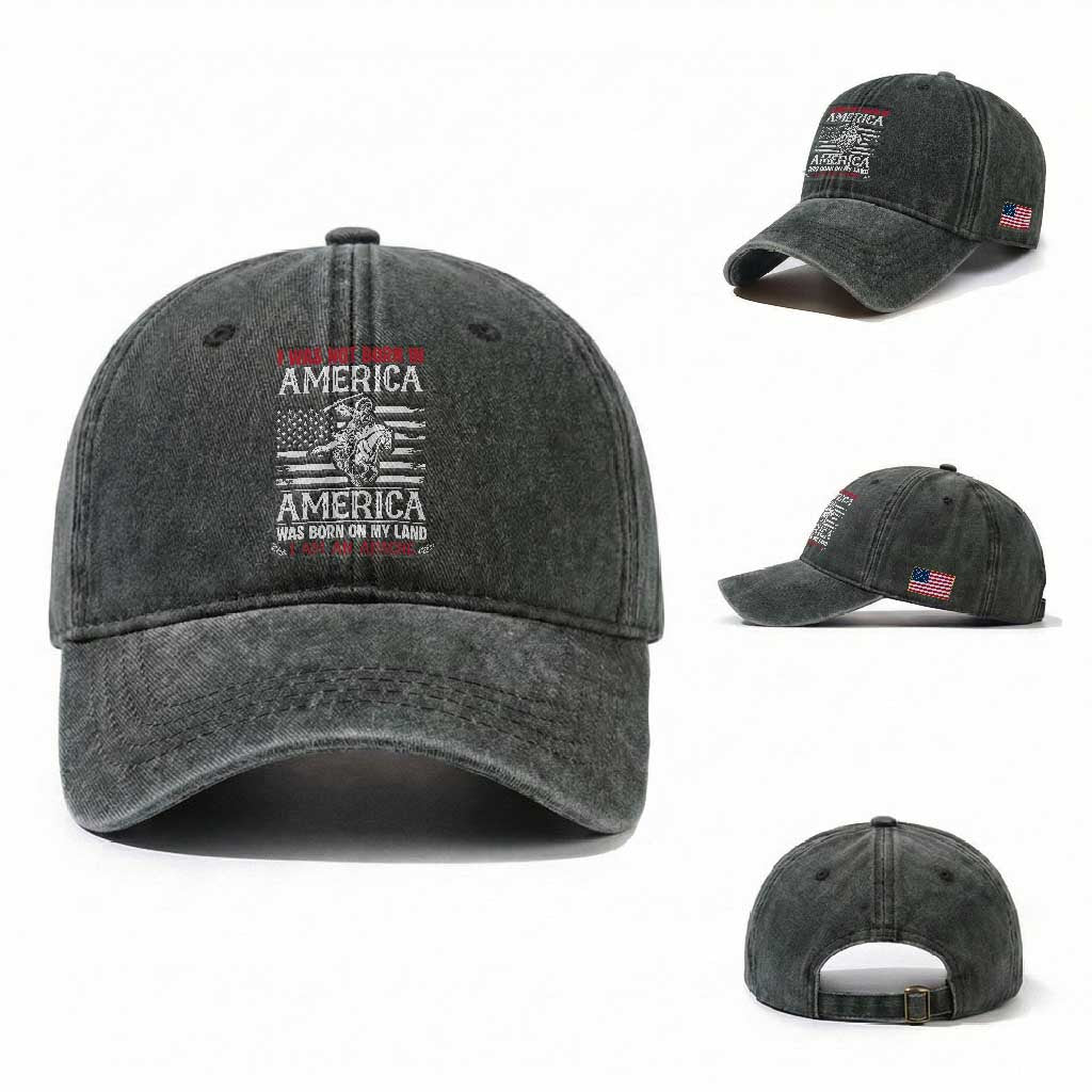 Native American Apache Washed Cotton Baseball Cap I Was Not Born In America TS14 Washed Cap Universal Fit Dark Green Print Your Wear