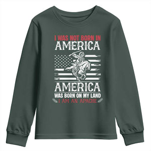 Native American Apache Youth Sweatshirt I Was Not Born In America TS14 Dark Forest Green Print Your Wear