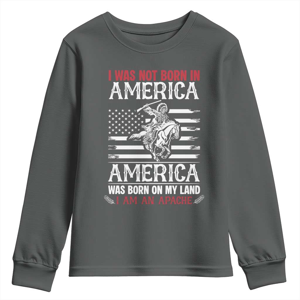 Native American Apache Youth Sweatshirt I Was Not Born In America TS14 Dark Heather Print Your Wear