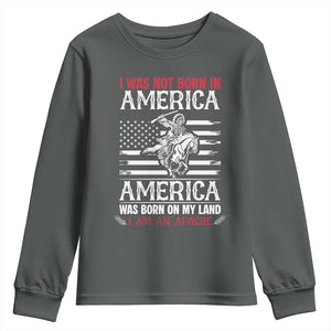 Native American Apache Youth Sweatshirt I Was Not Born In America TS14 Dark Heather Print Your Wear