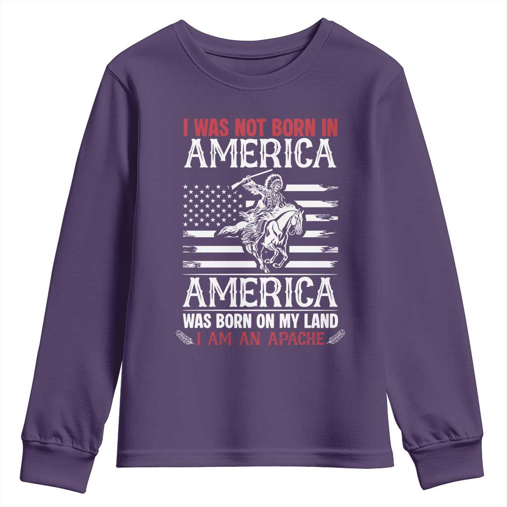 Native American Apache Youth Sweatshirt I Was Not Born In America TS14 Purple Print Your Wear