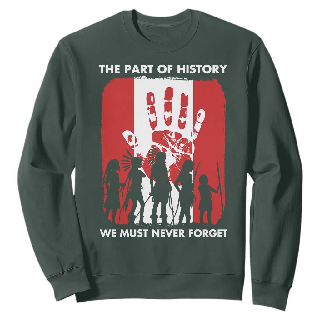 Native American Child Idian Sweatshirt The Part Of History We Must Never Forget TS14 Dark Forest Green Print Your Wear