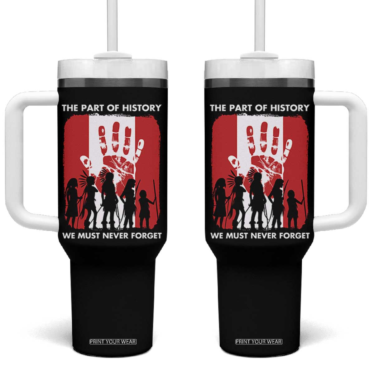 Native American Child Idian Tumbler With Handle The Part Of History We Must Never Forget TS14 One Size: 40 oz Black Print Your Wear