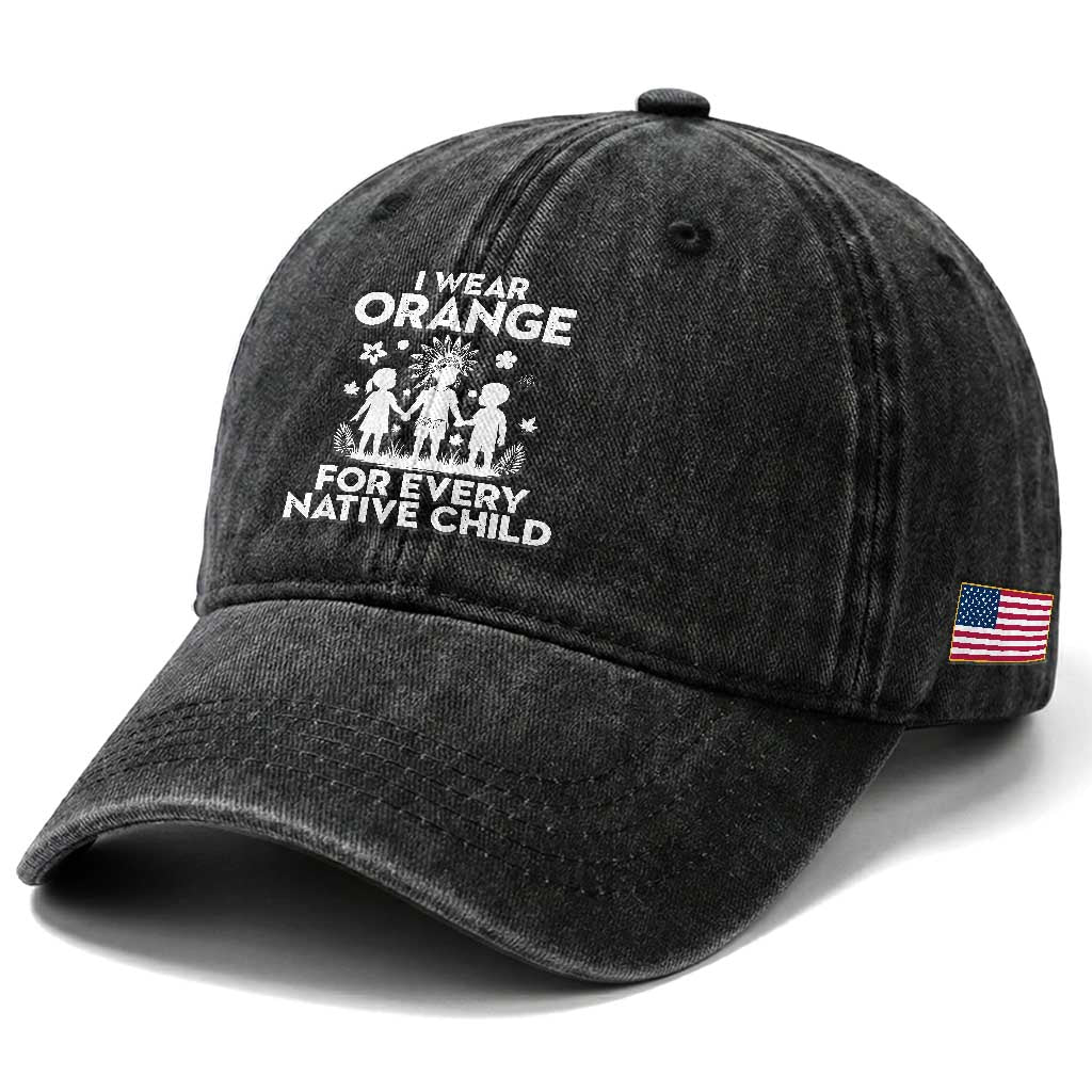Native American Child Idian Washed Cotton Baseball Cap I Wear Orange For Every Native Child Indian Pride TS14 Print Your Wear