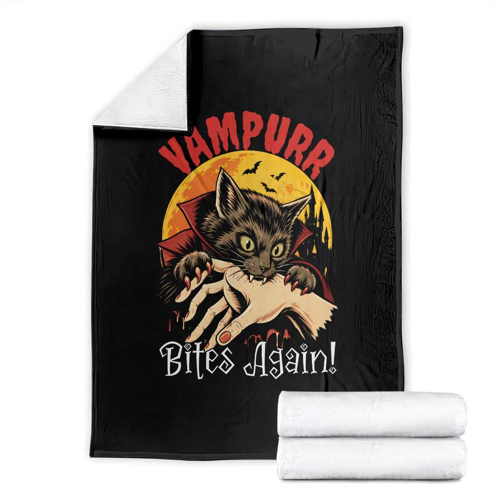 Vampurr Bites Again Throw Blanket Funny Vampire Cat Halloween Horror TS14 Black Print Your Wear