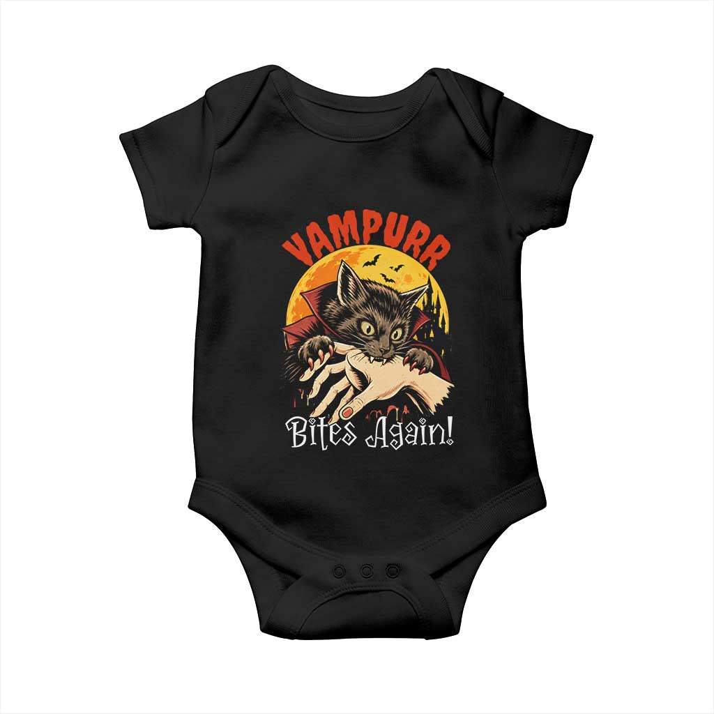 Vampurr Bites Again Baby Onesie Funny Vampire Cat Halloween Horror TS14 Black Print Your Wear