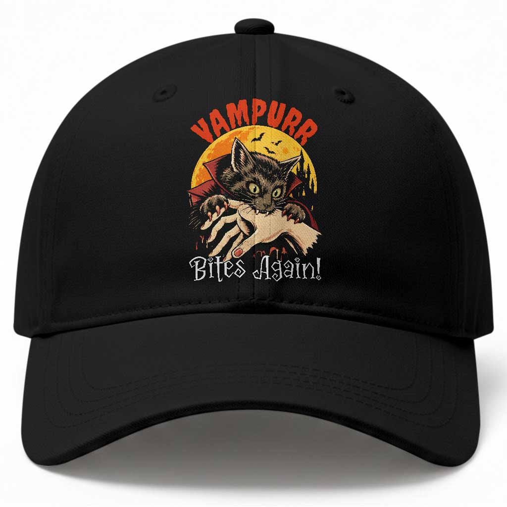 Vampurr Bites Again Baseball Cap Funny Vampire Cat Halloween Horror TS14 Print Your Wear