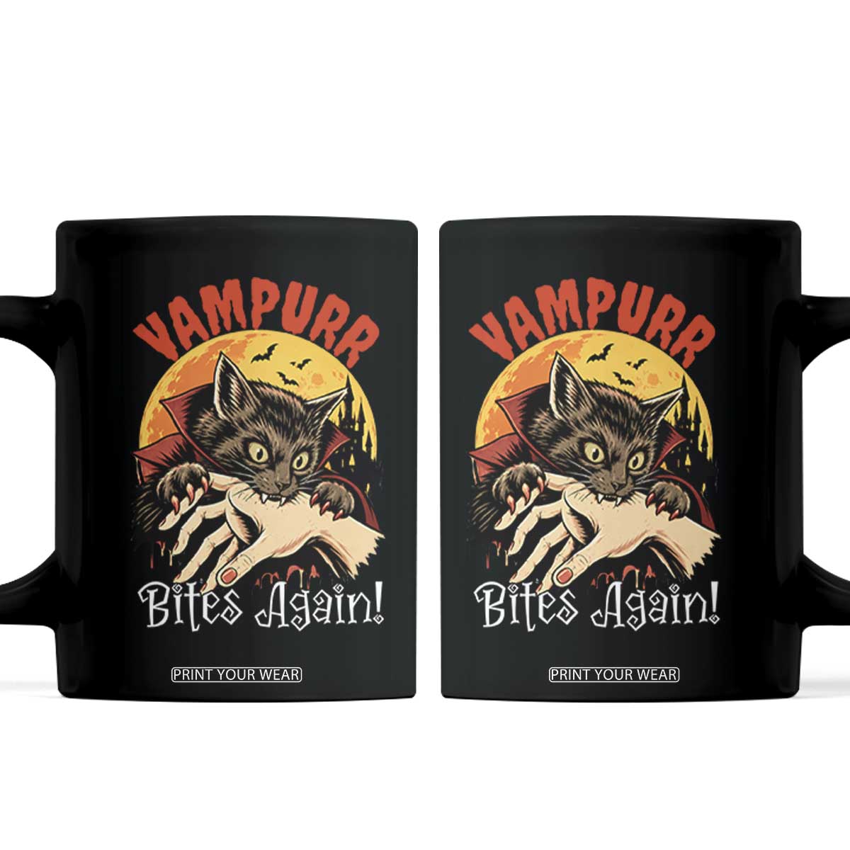 Vampurr Bites Again Coffee Mug Funny Vampire Cat Halloween Horror TS14 Black Print Your Wear