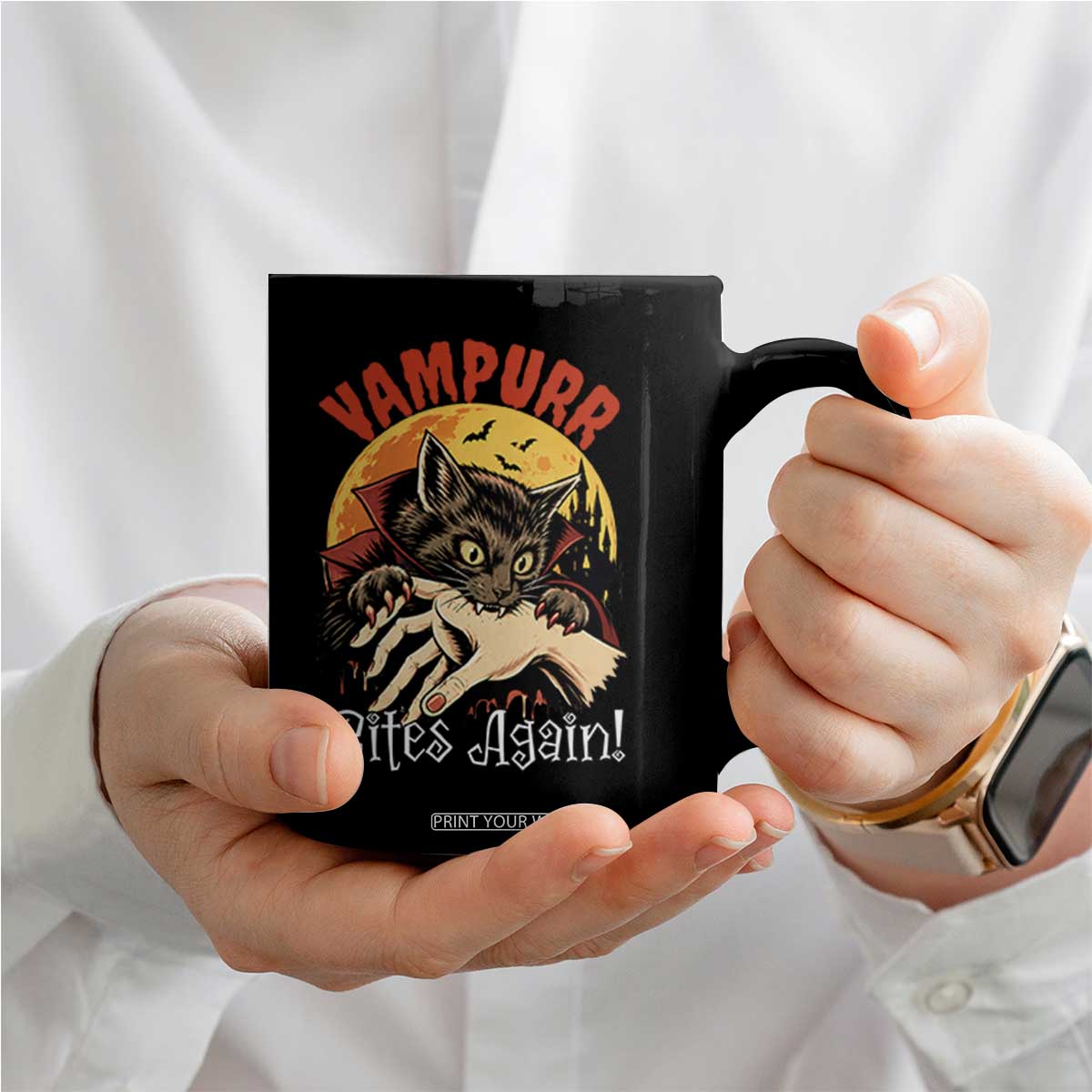 Vampurr Bites Again Coffee Mug Funny Vampire Cat Halloween Horror TS14 Print Your Wear