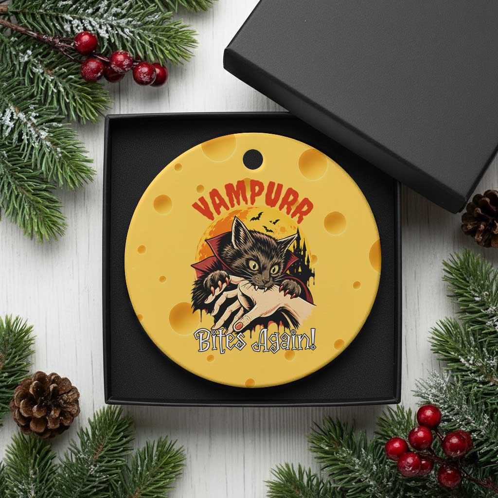 Vampurr Bites Again Ceramic Ornament Funny Vampire Cat Halloween Horror TS14 1pc Yellow Cheese Print Your Wear