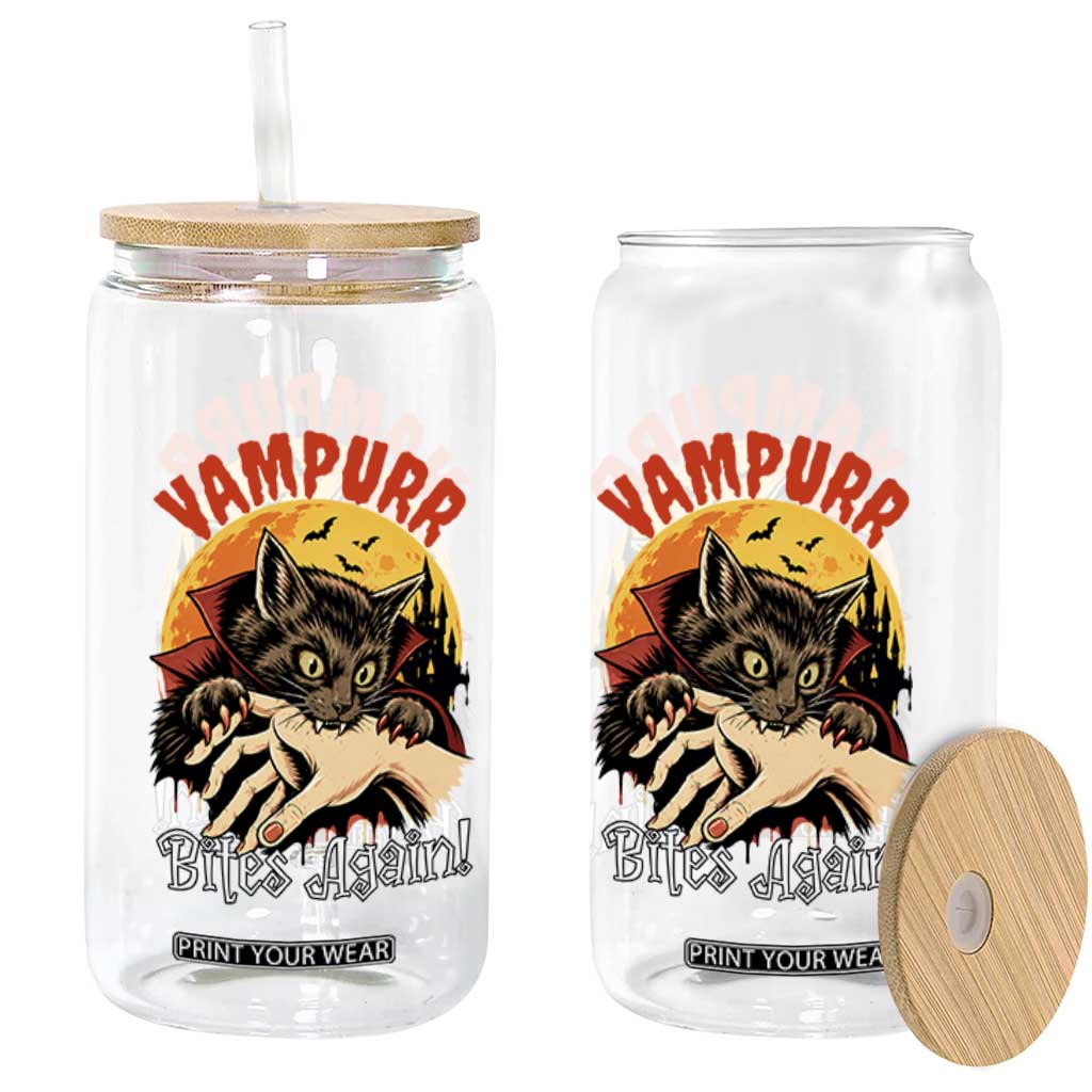 Vampurr Bites Again Glass Can Funny Vampire Cat Halloween Horror TS14 Print Your Wear