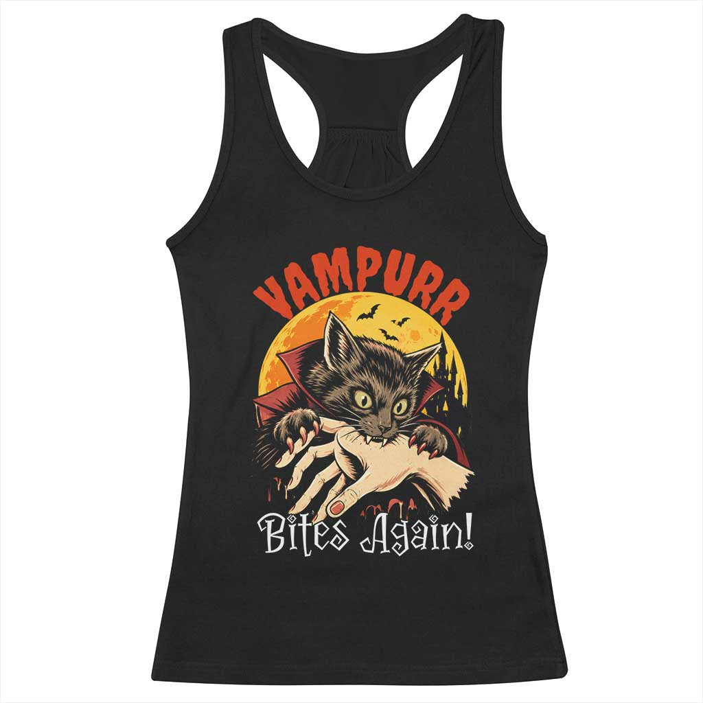 Vampurr Bites Again Racerback Tank Top Funny Vampire Cat Halloween Horror TS14 Black Print Your Wear
